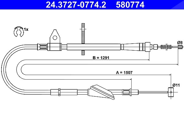 Ate Seilzug, Feststellbremse [Hersteller-Nr. 24.3727-0774.2] für Opel, Vauxhall, Suzuki