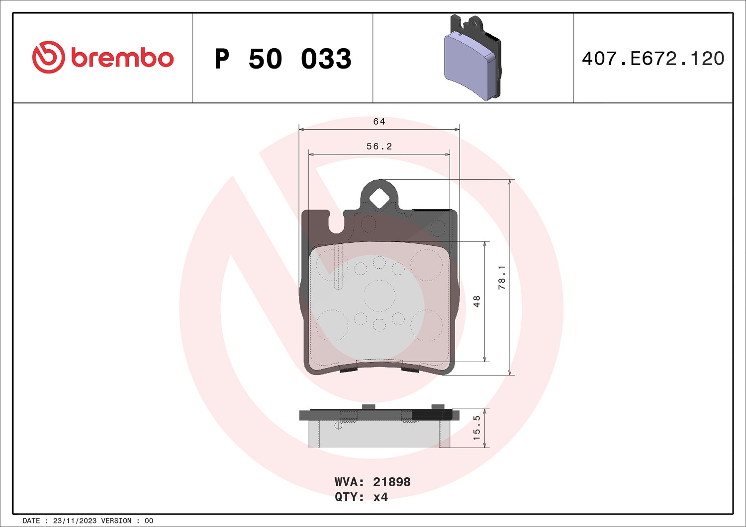 Brembo Bremsbelagsatz, Scheibenbremse [Hersteller-Nr. P50033X] für Mercedes-Benz
