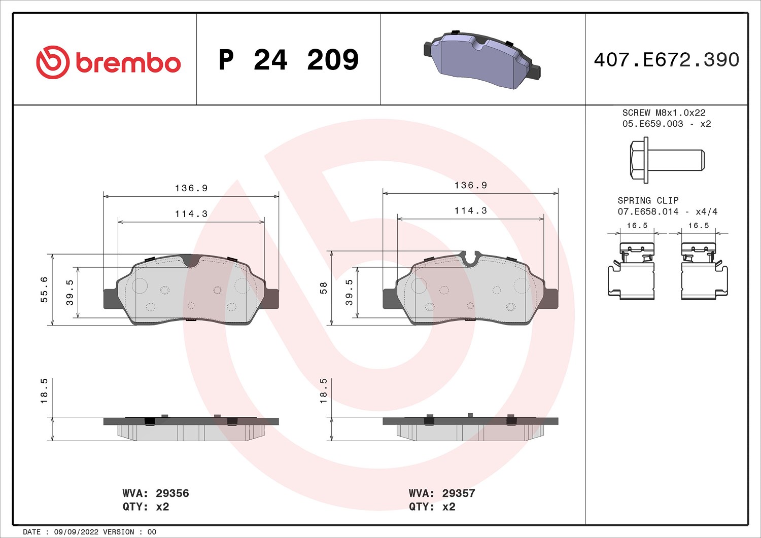 Brembo Bremsbelagsatz, Scheibenbremse [Hersteller-Nr. P24209] für Ford