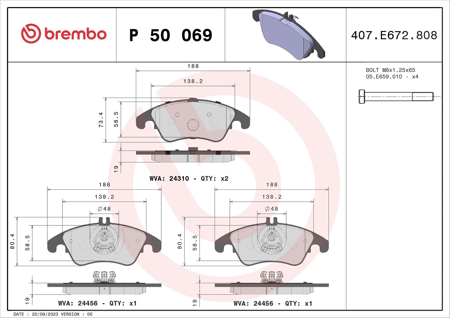 Brembo Bremsbelagsatz, Scheibenbremse [Hersteller-Nr. P50069X] für Mercedes-Benz
