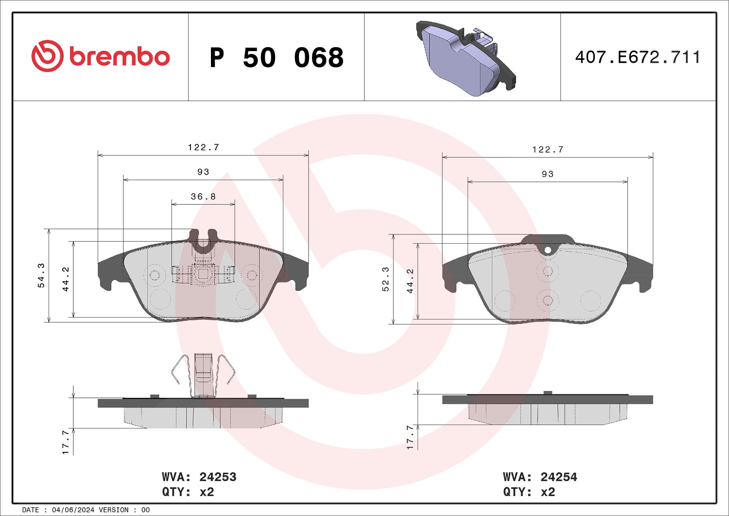 Brembo Bremsbelagsatz, Scheibenbremse [Hersteller-Nr. P50068X] für Mercedes-Benz