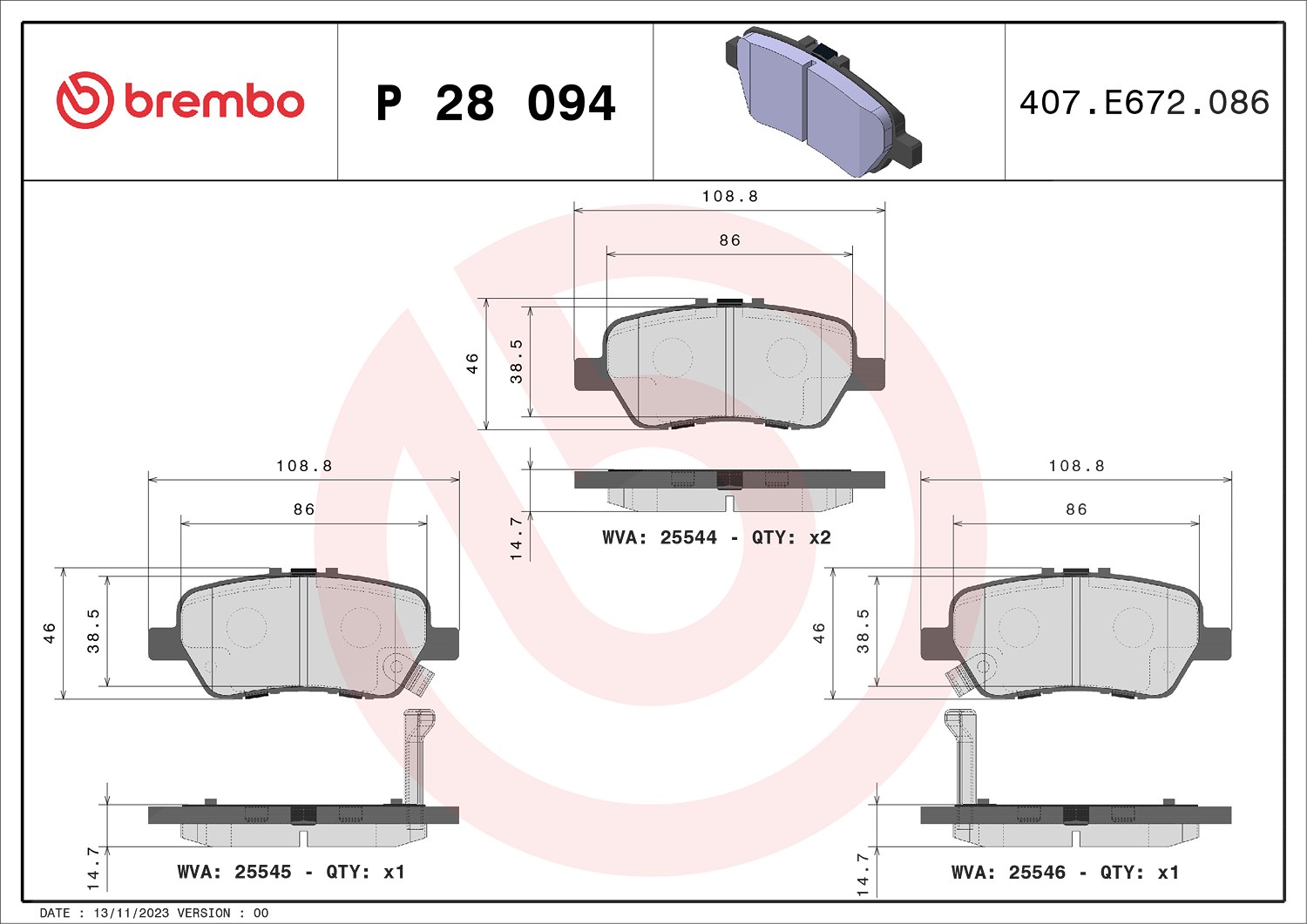 Brembo Bremsbelagsatz, Scheibenbremse [Hersteller-Nr. P28094] für Honda