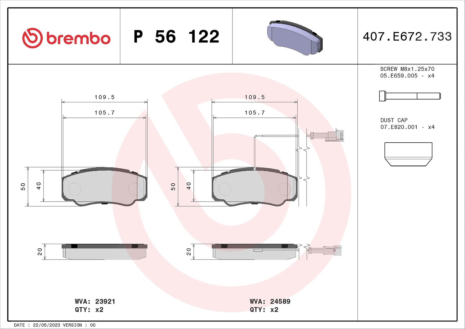 Brembo Bremsbelagsatz, Scheibenbremse [Hersteller-Nr. P56122] für Nissan