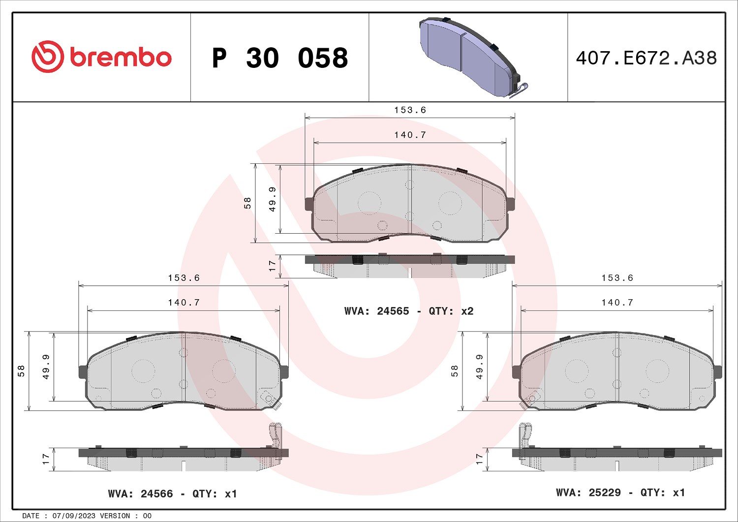 Brembo Bremsbelagsatz, Scheibenbremse [Hersteller-Nr. P30058] für Kia