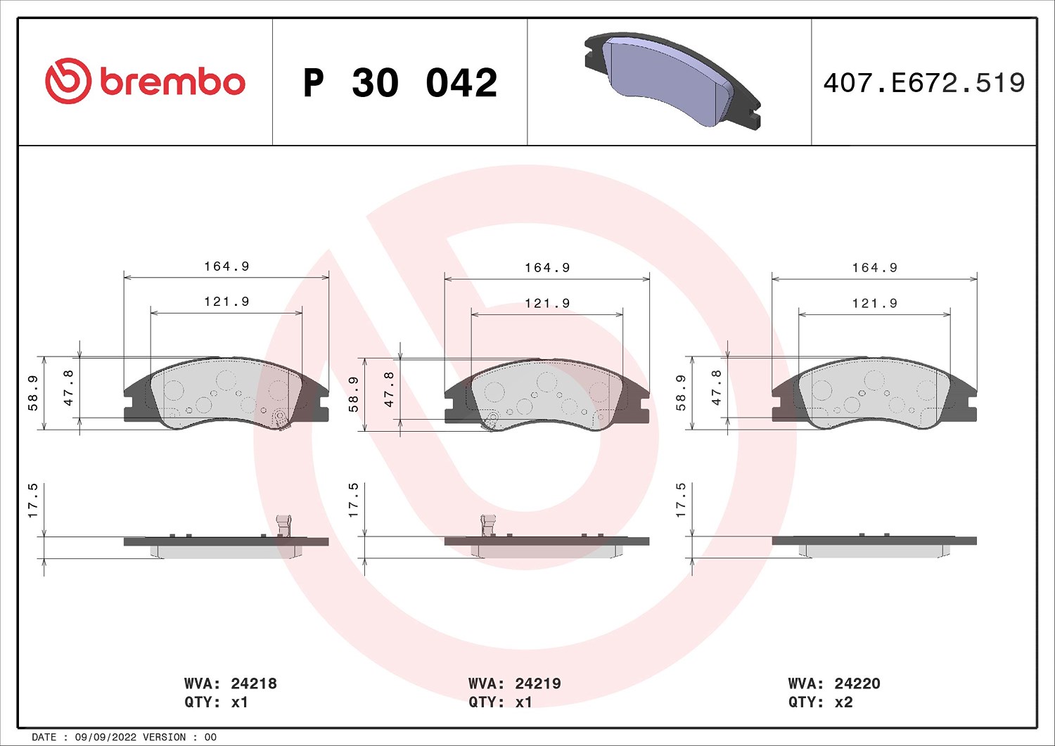 Bremsbelagsatz, Scheibenbremse P 30 042 BREMBO für KIA CERATO I Stufenheck - Bild 8