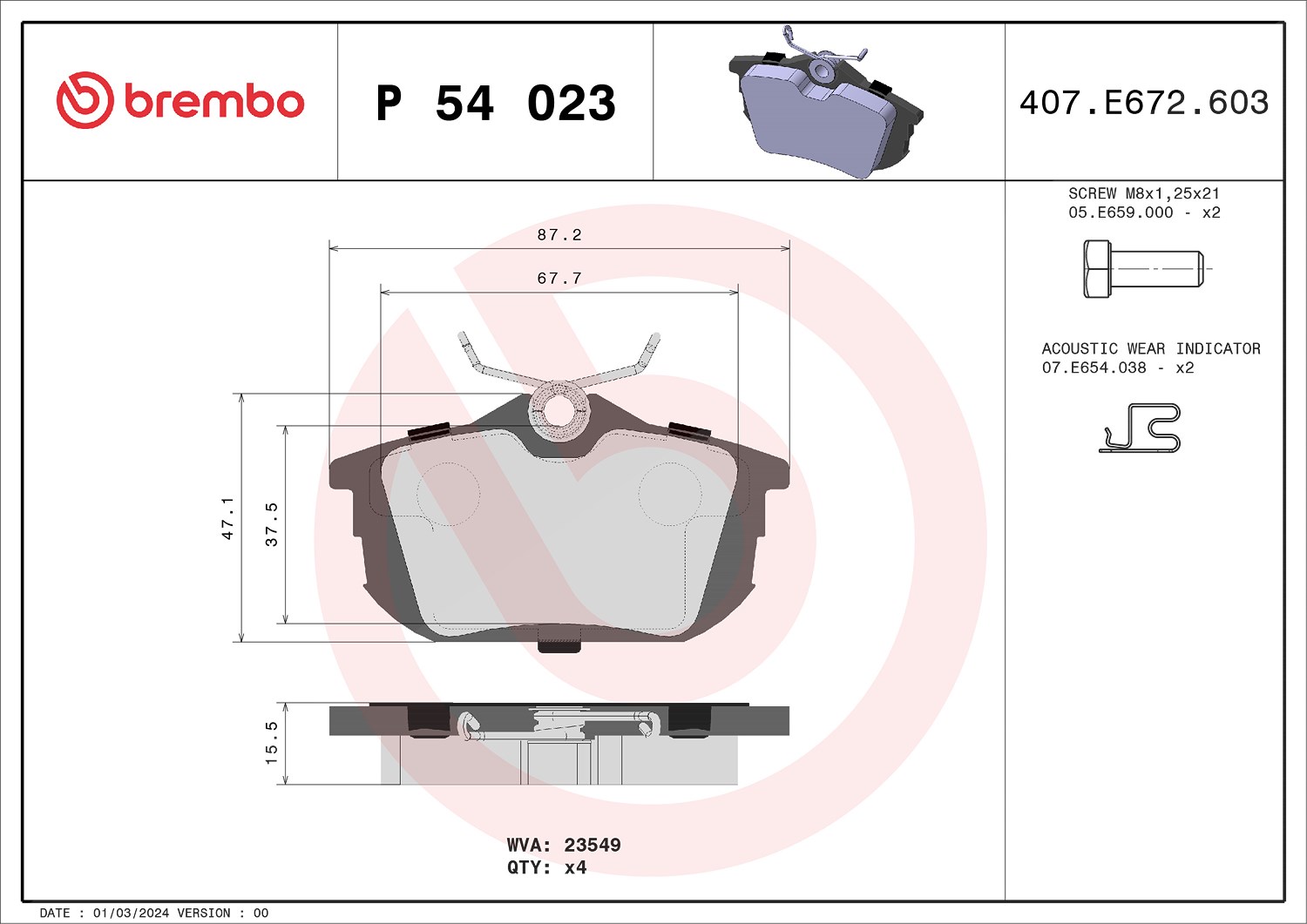 Brembo Bremsbelagsatz, Scheibenbremse [Hersteller-Nr. P54023] für Smart, Volvo, Mitsubishi, Proton