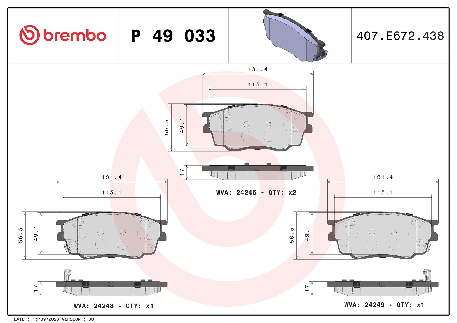 Brembo Bremsbelagsatz, Scheibenbremse [Hersteller-Nr. P49033] für Mazda
