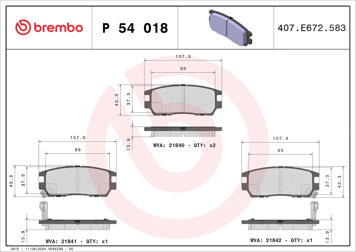 Brembo Bremsbelagsatz, Scheibenbremse [Hersteller-Nr. P54018] für Mitsubishi