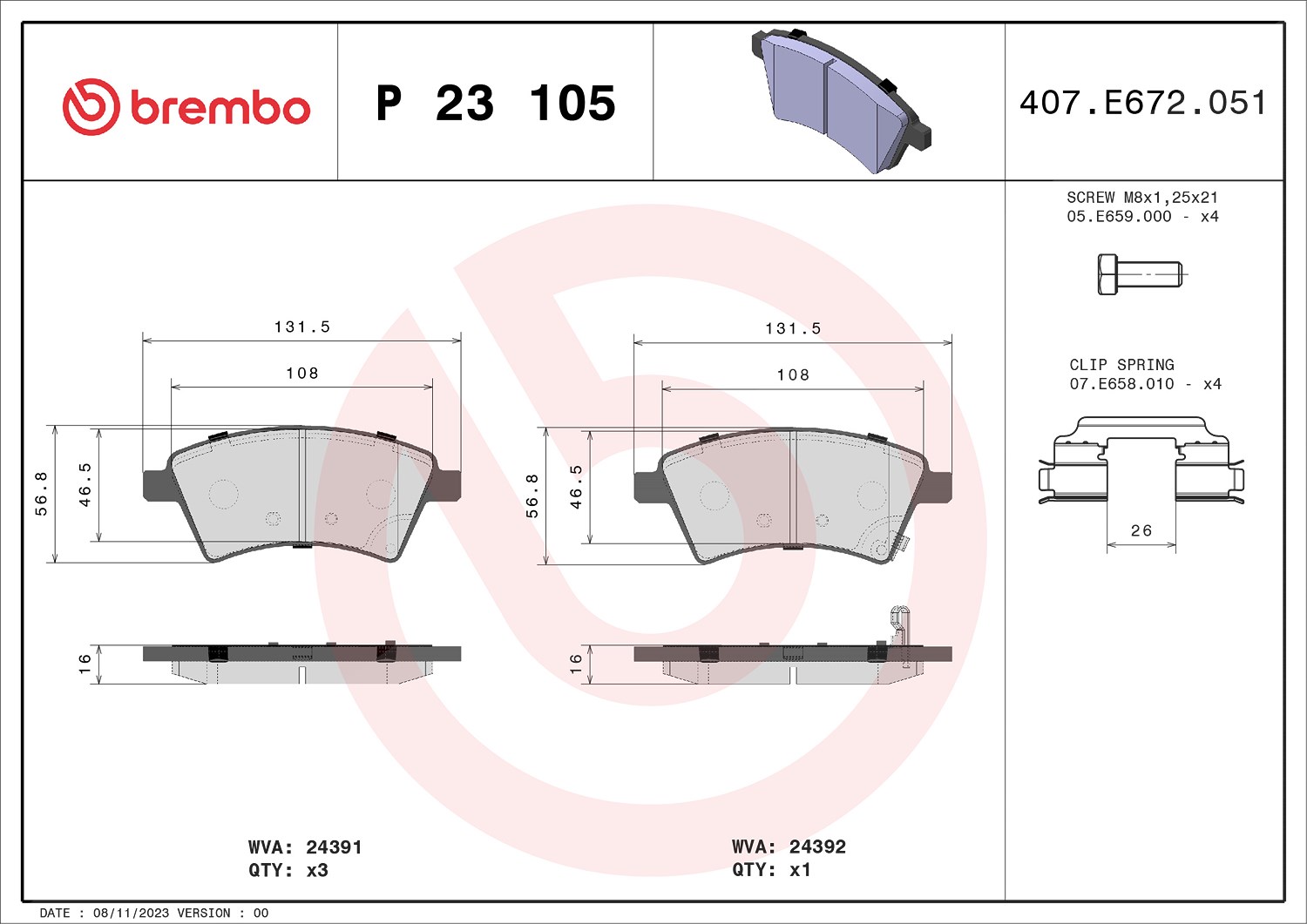 Brembo Bremsbelagsatz, Scheibenbremse [Hersteller-Nr. P23105] für Fiat, Suzuki