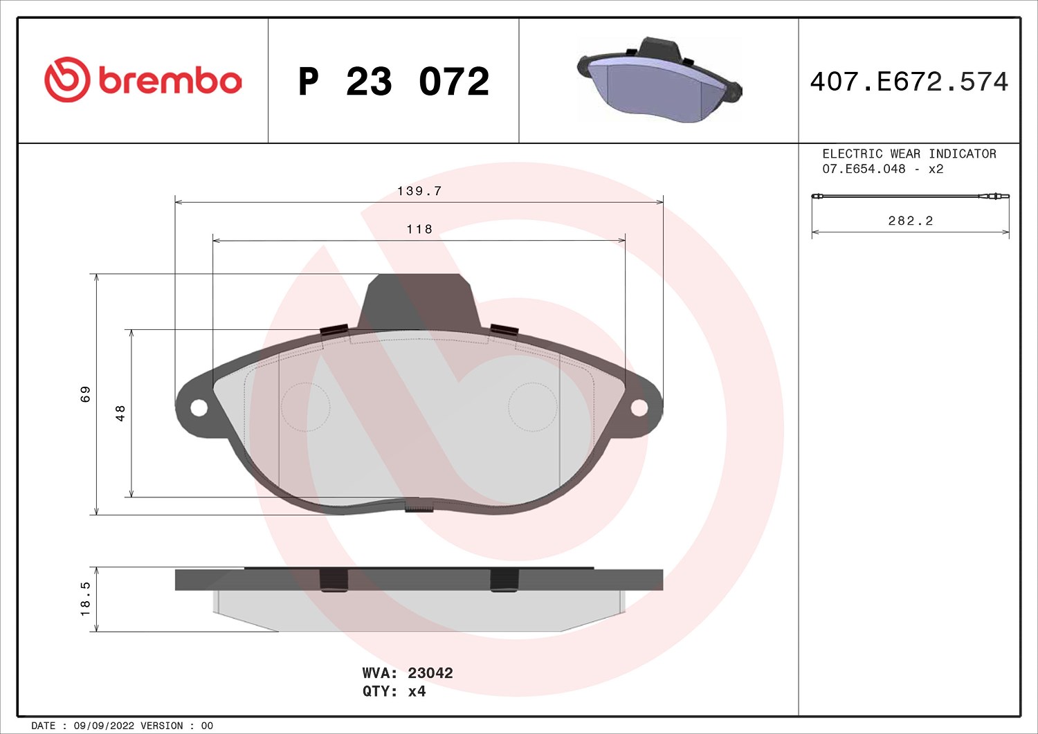 Brembo Bremsbelagsatz, Scheibenbremse [Hersteller-Nr. P23072] für Citroën, Fiat, Peugeot