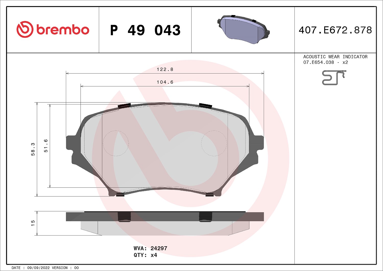 Brembo Bremsbelagsatz, Scheibenbremse [Hersteller-Nr. P49043] für Mazda
