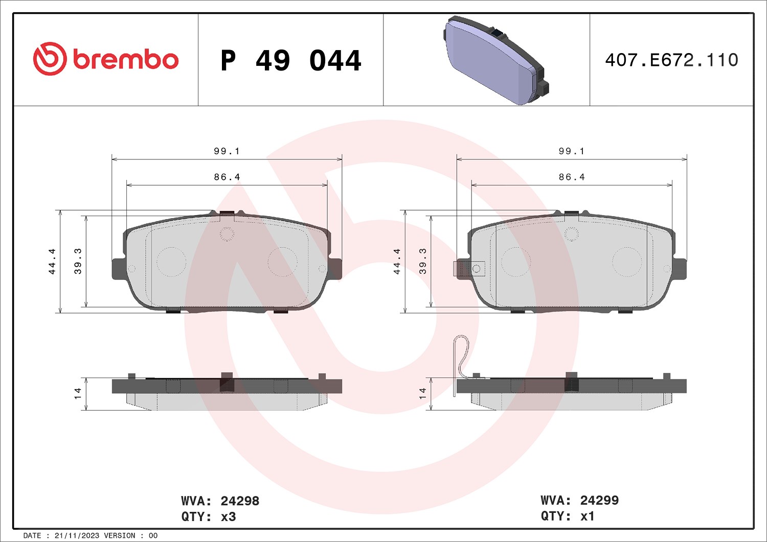 Brembo Bremsbelagsatz, Scheibenbremse [Hersteller-Nr. P49044] für Fiat, Mazda, Abarth