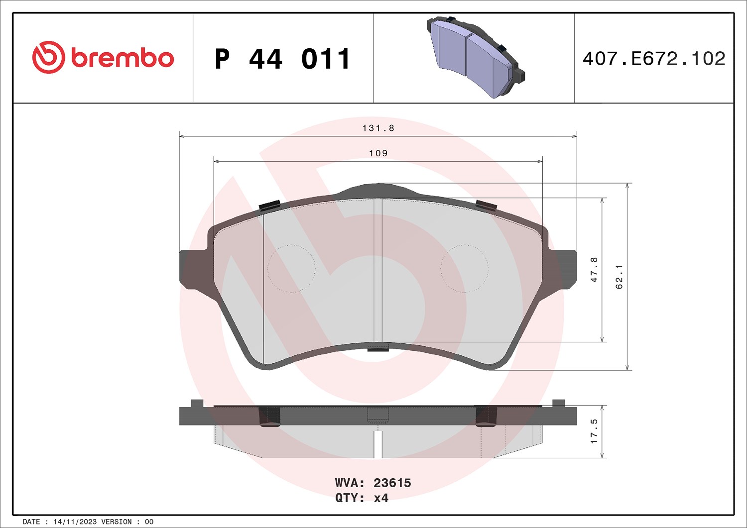 Brembo Bremsbelagsatz, Scheibenbremse [Hersteller-Nr. P44011] für Land Rover