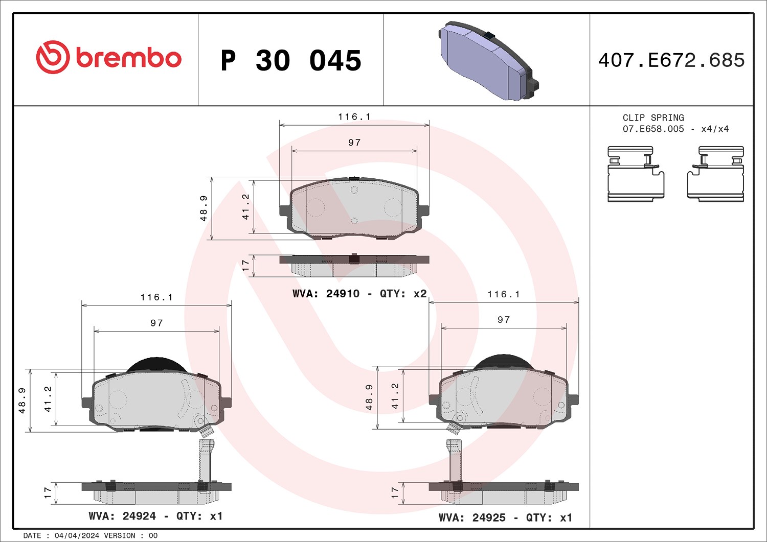 Brembo Bremsbelagsatz, Scheibenbremse [Hersteller-Nr. P30045] für Hyundai