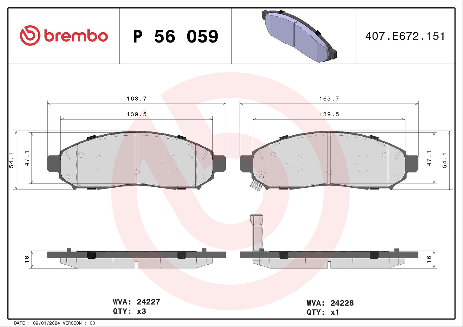 Brembo Bremsbeläge vorne (Satz) [Hersteller-Nr. P56059] für Nissan