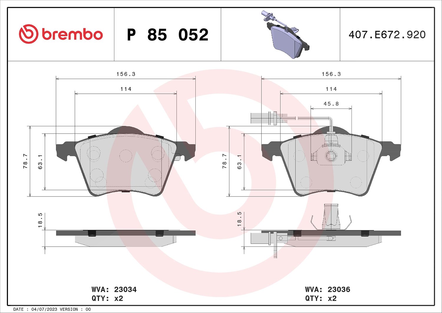 Brembo Bremsbelagsatz, Scheibenbremse [Hersteller-Nr. P85052] für VW