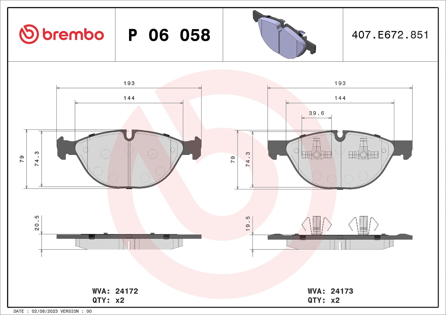 Brembo Bremsbeläge vorne (Satz) [Hersteller-Nr. P06058] für BMW