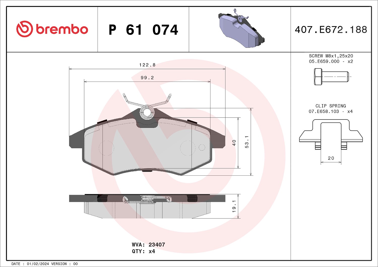 Brembo Bremsbelagsatz, Scheibenbremse [Hersteller-Nr. P61074] für Citroën