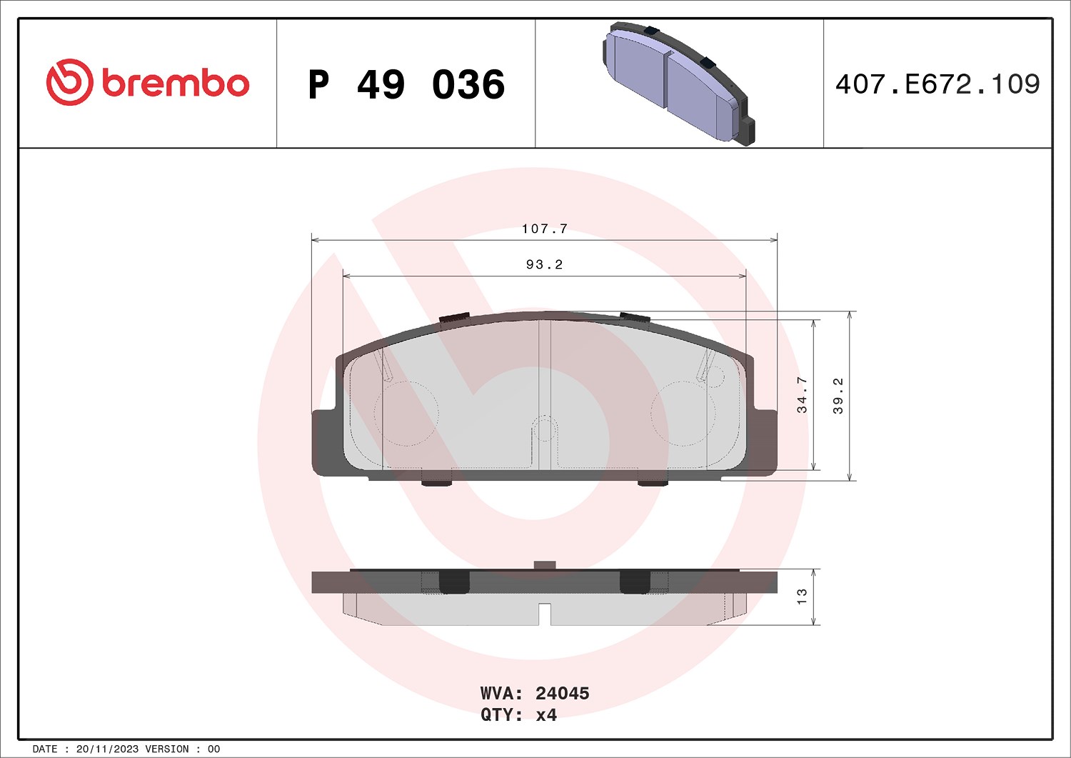 Brembo Bremsbelagsatz, Scheibenbremse [Hersteller-Nr. P49036] für Mazda