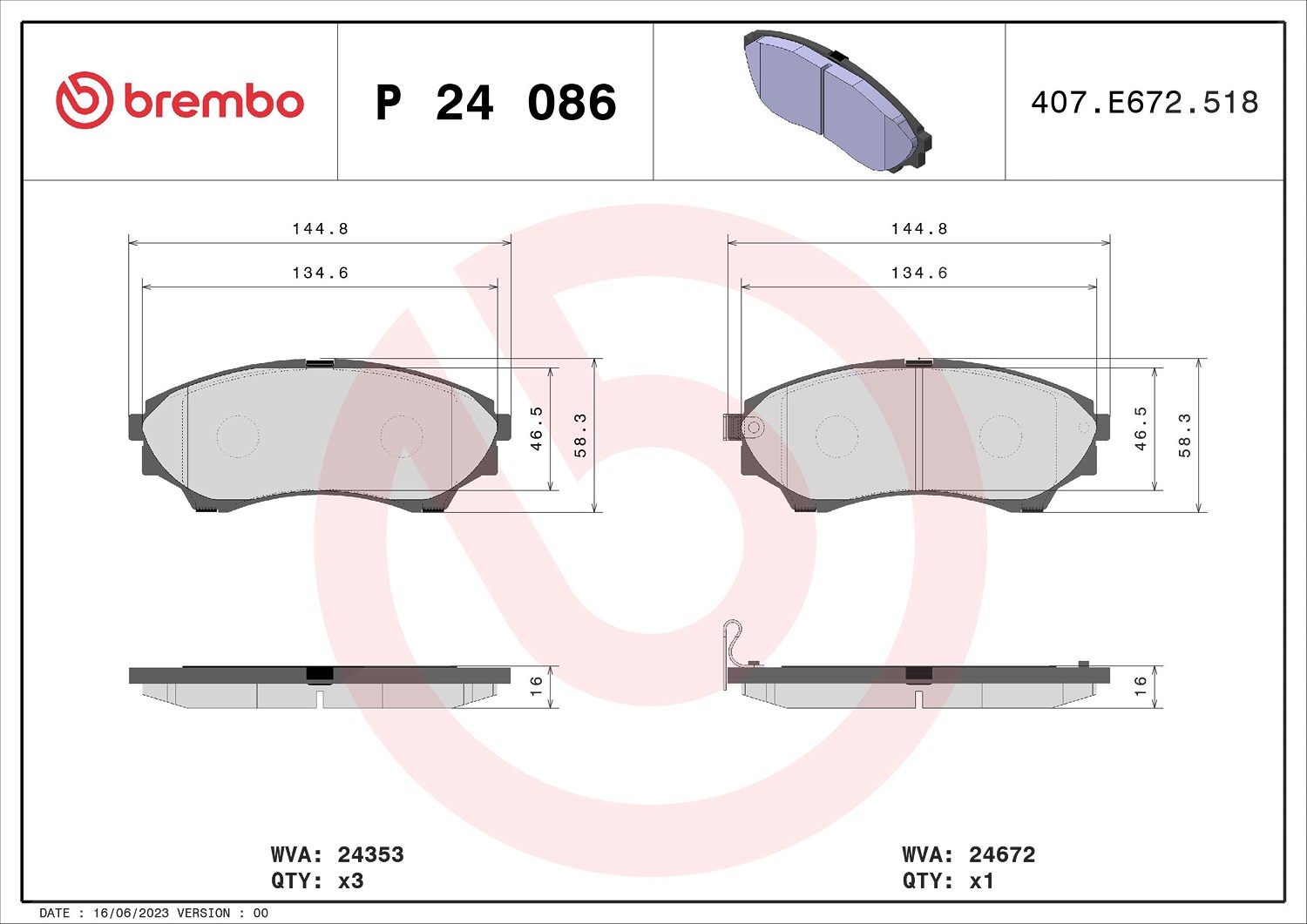 Brembo Bremsbelagsatz, Scheibenbremse [Hersteller-Nr. P24086] für Ford, Mazda