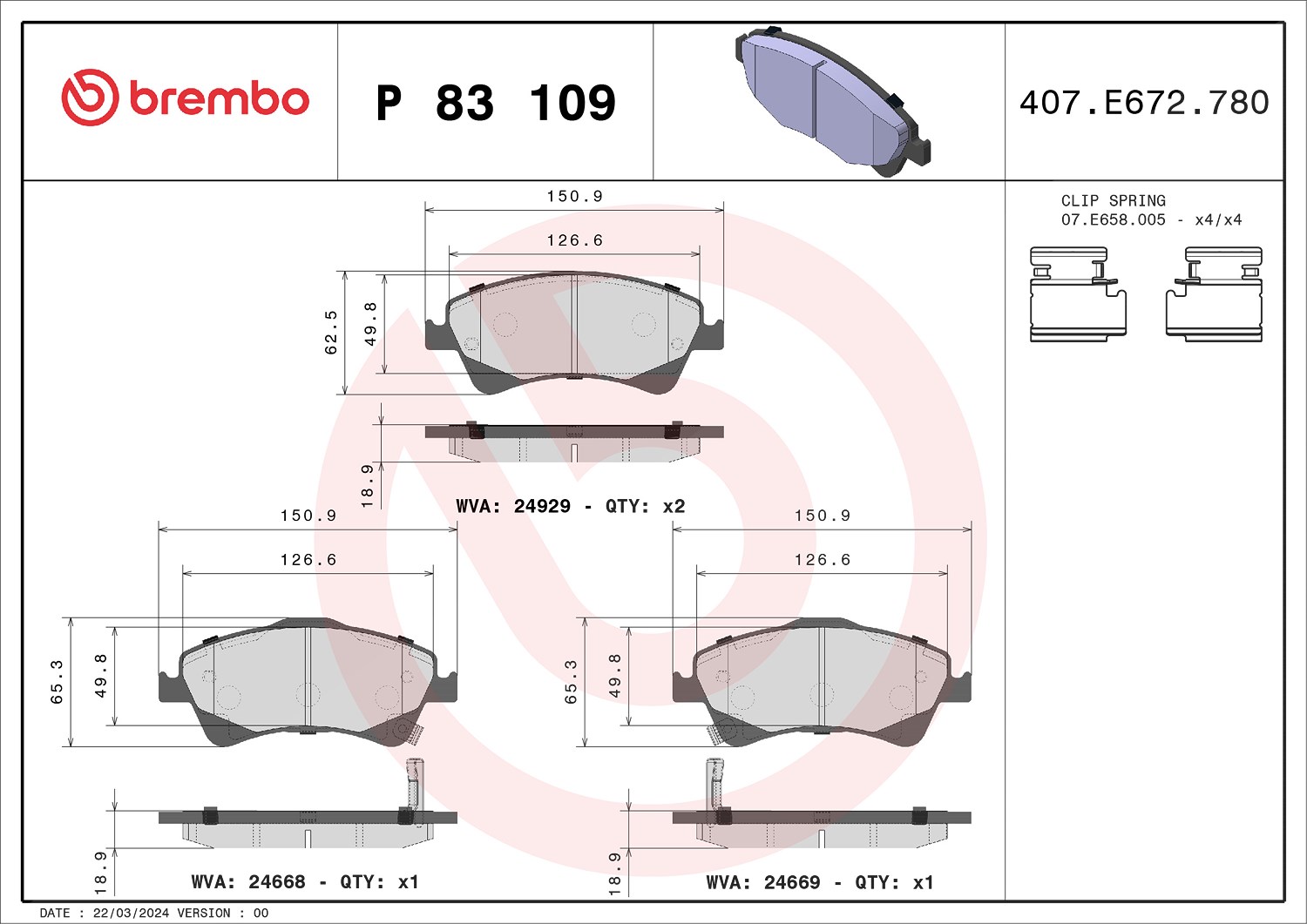 Brembo Bremsbelagsatz, Scheibenbremse [Hersteller-Nr. P83109] für Toyota