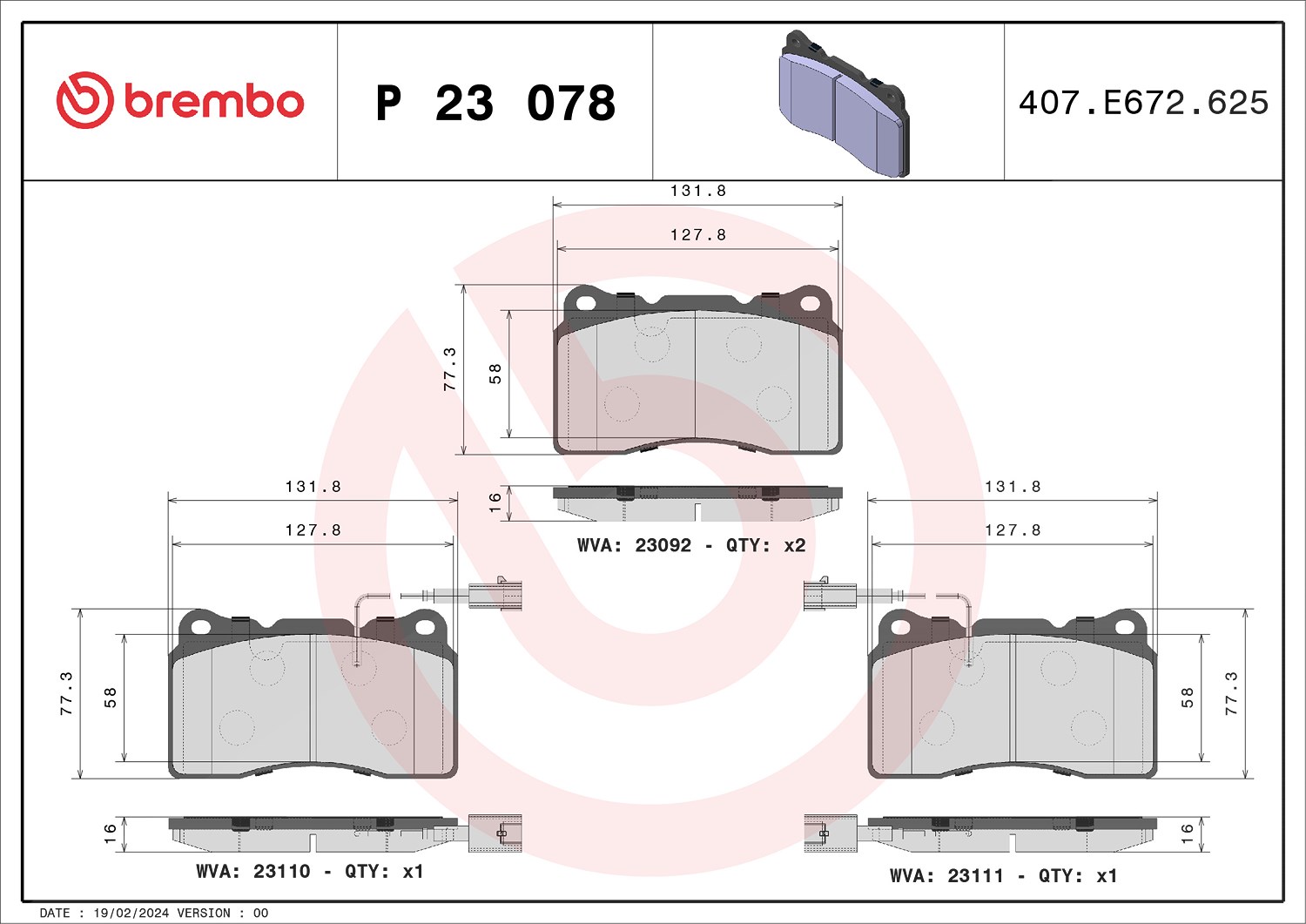 Brembo Bremsbelagsatz, Scheibenbremse [Hersteller-Nr. P23078] für Renault, Volvo, Lancia, Alfa Romeo