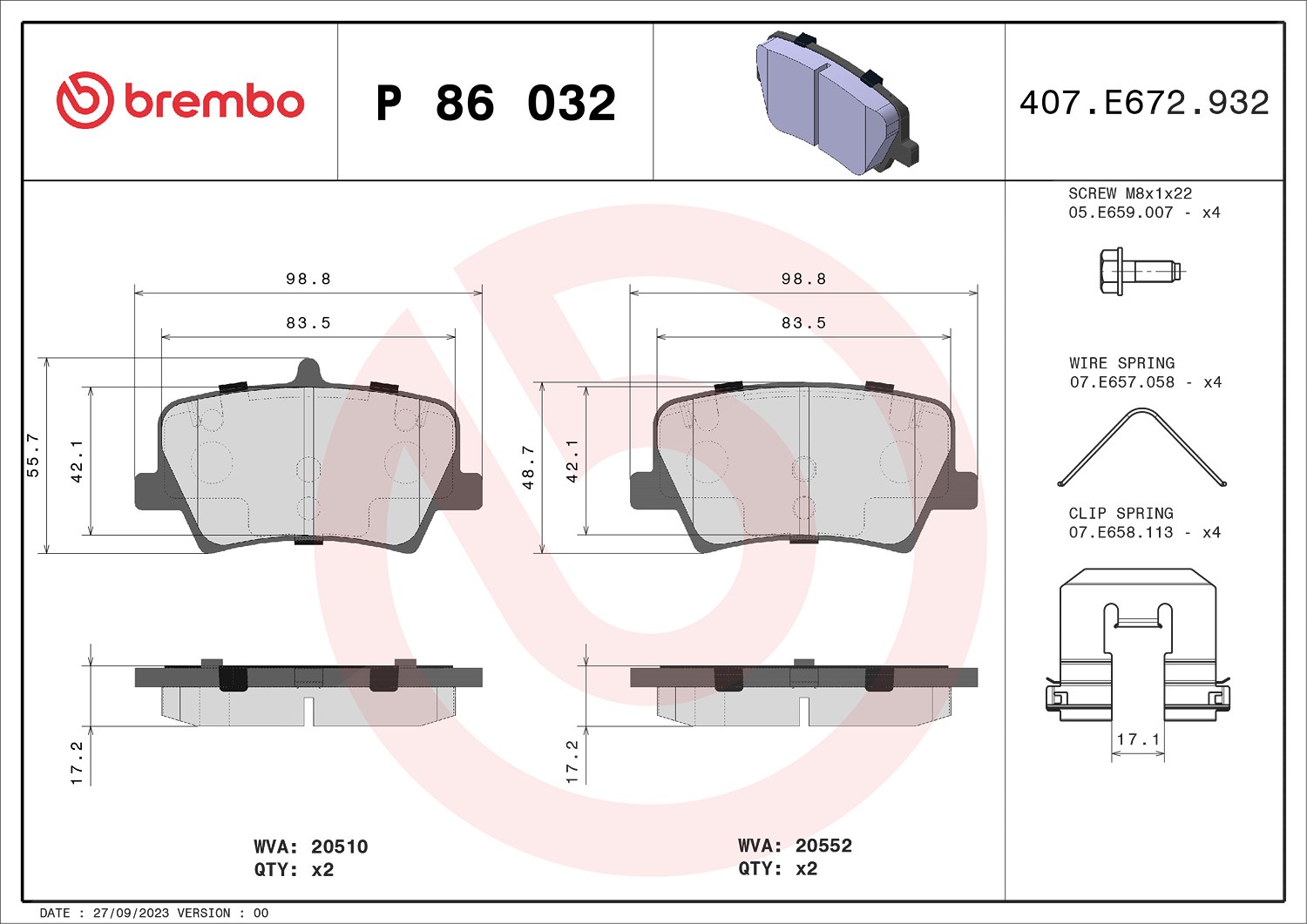 Brembo P86032 Bremsbelagsatz für Scheibenbremse Bremsbelagsatz - Bild 9