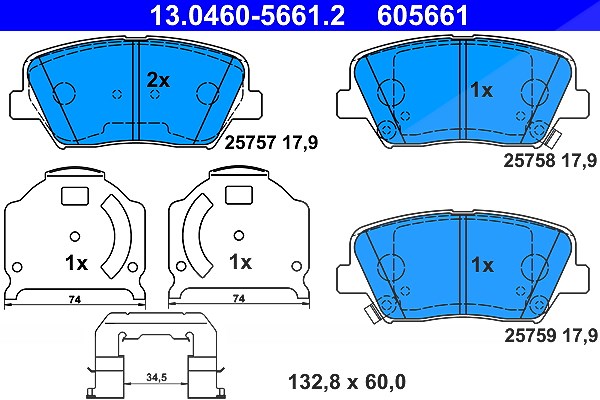 Ate Bremsbelagsatz, Scheibenbremse [Hersteller-Nr. 13.0460-5661.2] für Kia, Hyundai