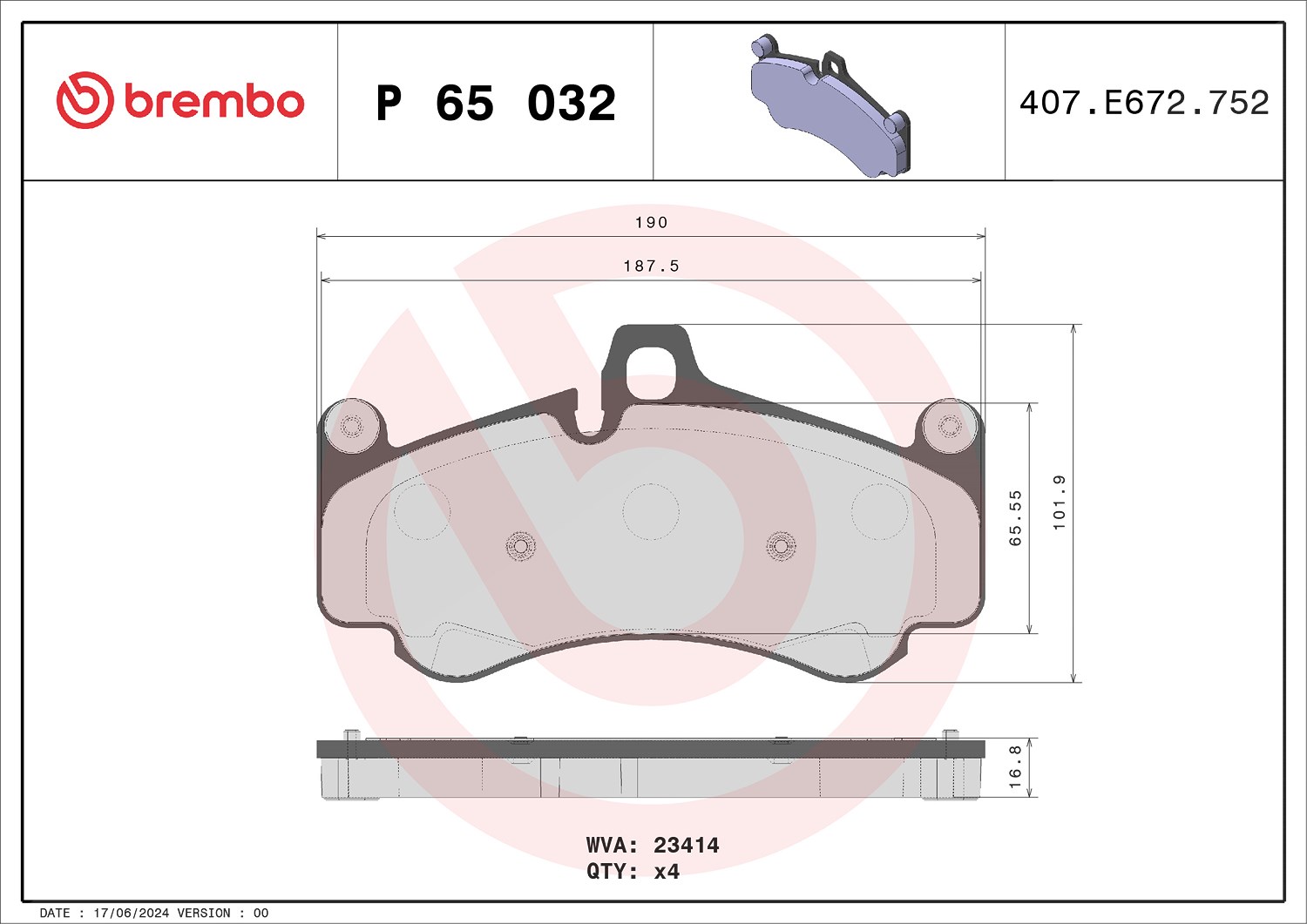 Brembo Bremsbelagsatz, Scheibenbremse [Hersteller-Nr. P65032] für Audi, Porsche