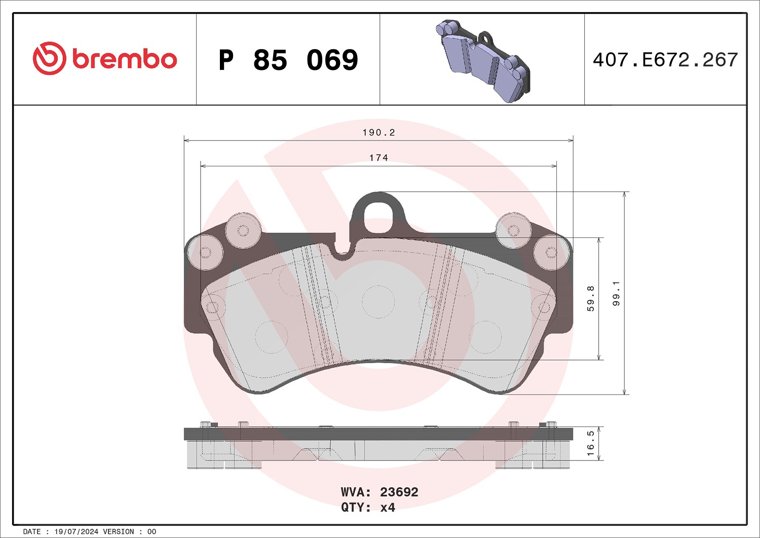 Brembo Bremsbelagsatz, Scheibenbremse [Hersteller-Nr. P85069] für Porsche, VW, Mercedes-Benz