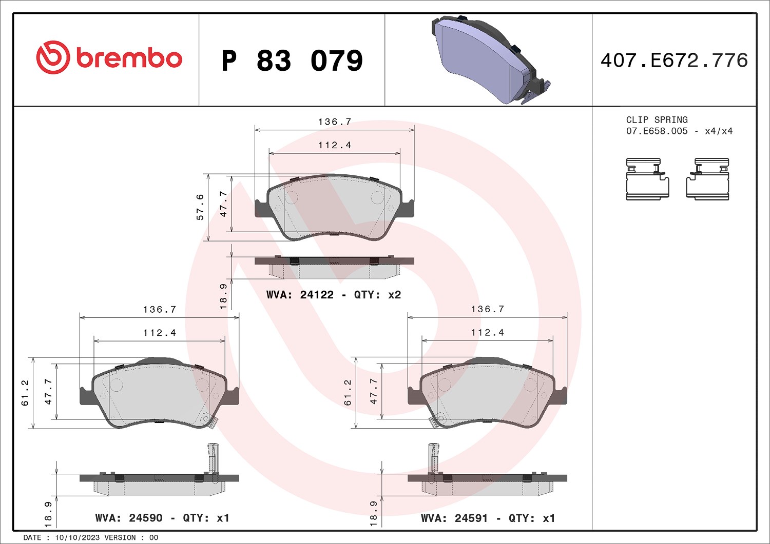 Brembo Bremsbeläge vorne (Satz) [Hersteller-Nr. P83079] für Toyota