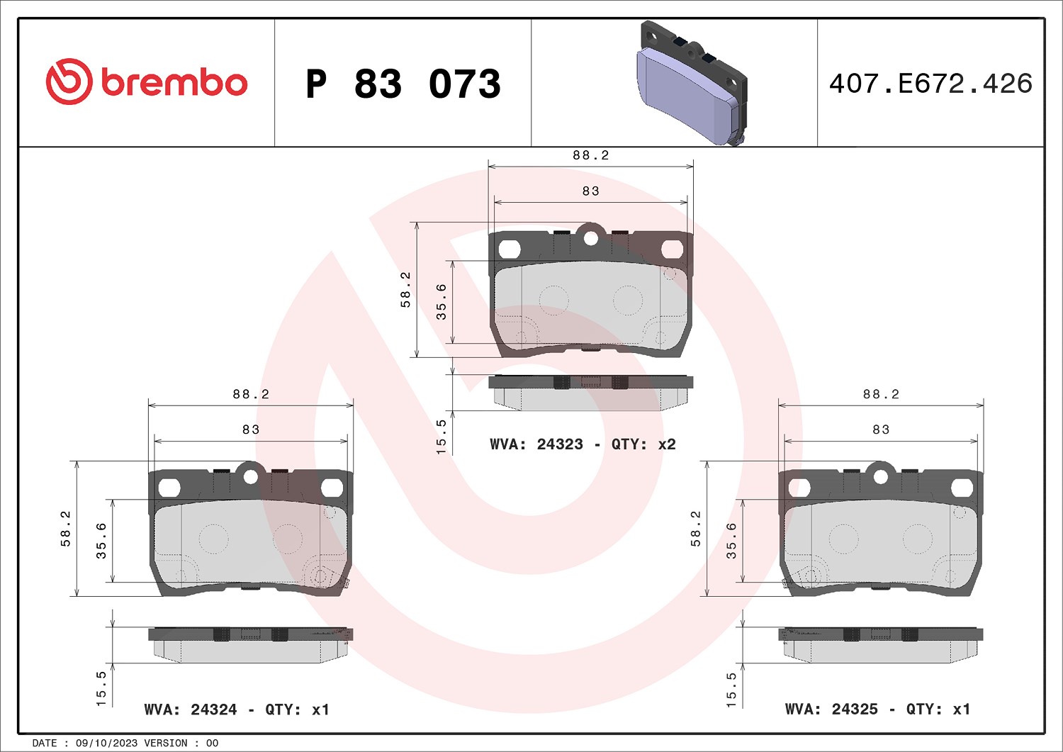 Brembo Bremsbelagsatz, Scheibenbremse [Hersteller-Nr. P83073] für Lexus, Toyota