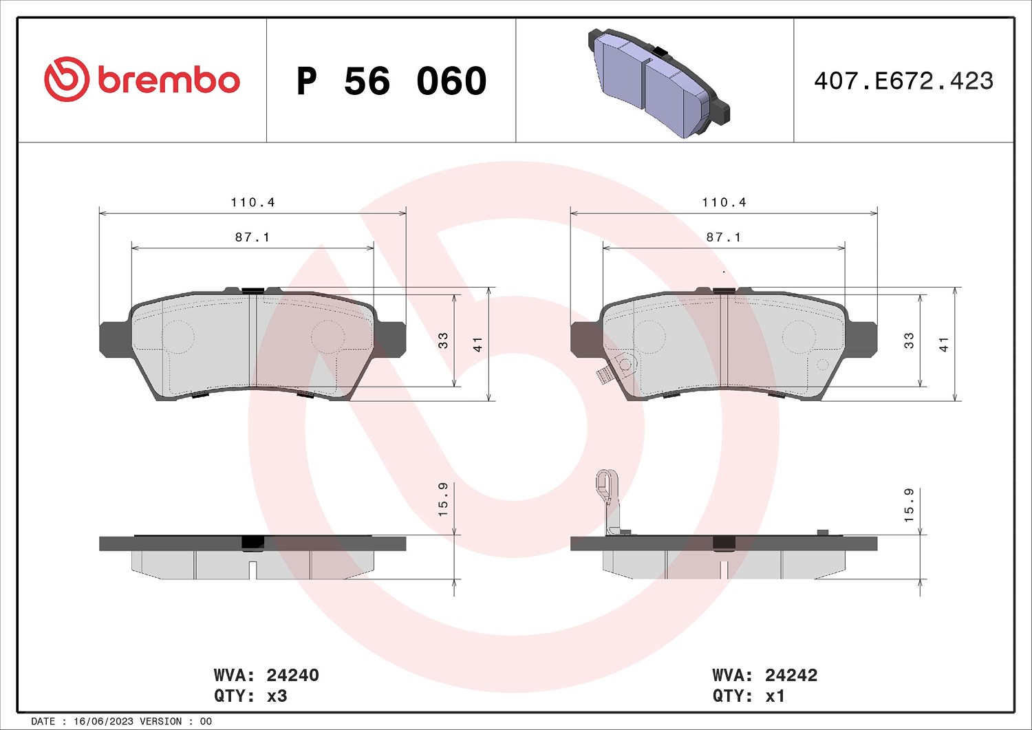 Brembo Bremsbelagsatz, Scheibenbremse [Hersteller-Nr. P56060] für Nissan