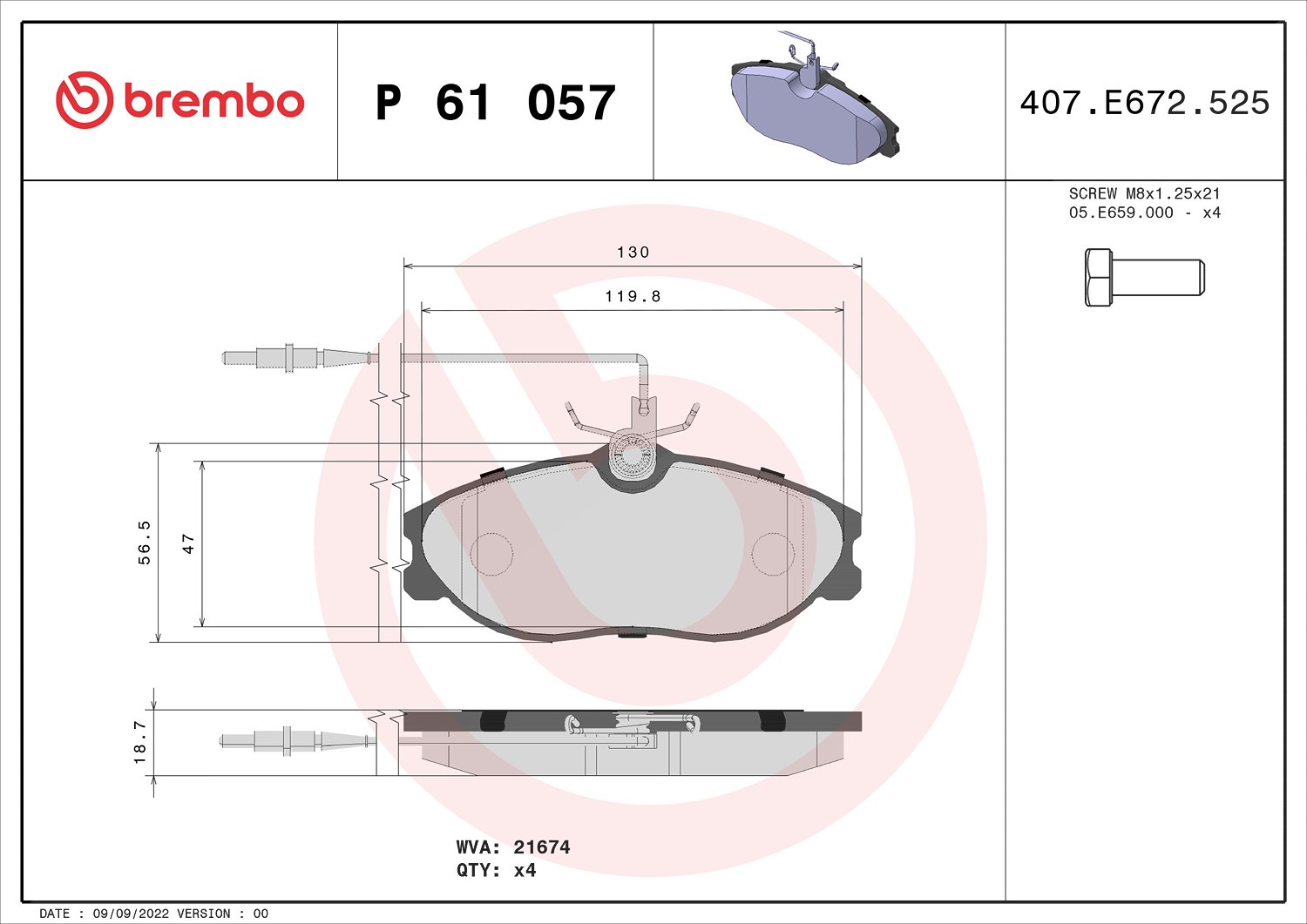 Brembo Bremsbeläge vorne (Satz) [Hersteller-Nr. P61057] für Citroën, Peugeot