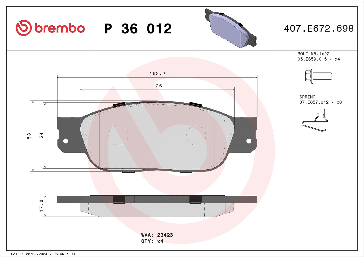 Brembo Bremsbelagsatz, Scheibenbremse [Hersteller-Nr. P36012] für Ford Usa, Jaguar, Lincoln