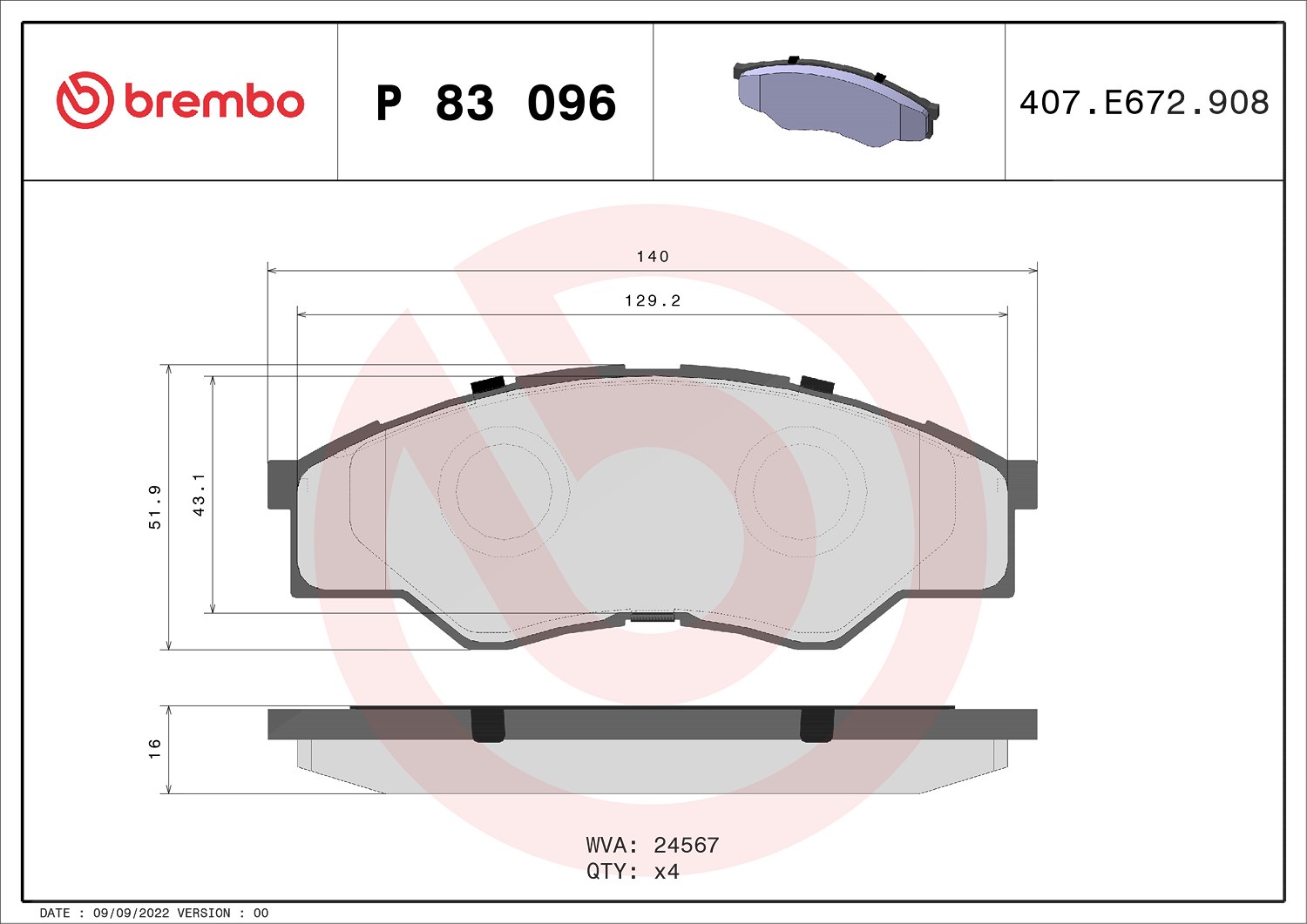 Brembo Bremsbelagsatz, Scheibenbremse [Hersteller-Nr. P83096] für Toyota