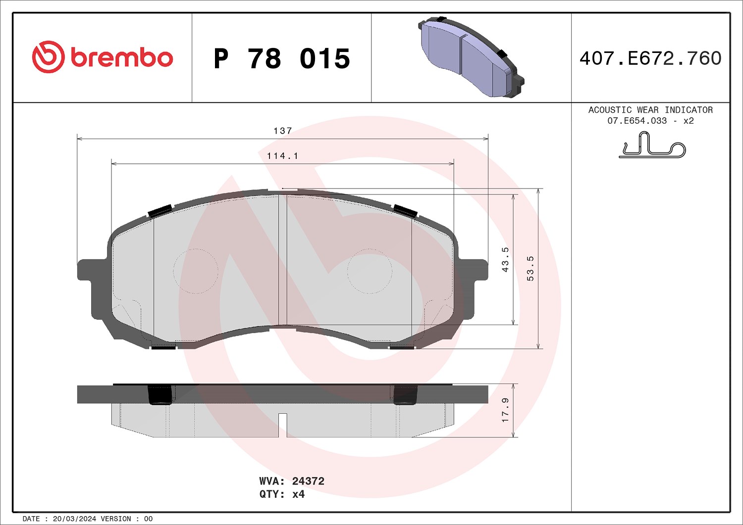 Brembo Bremsbelagsatz, Scheibenbremse [Hersteller-Nr. P78015] für Subaru