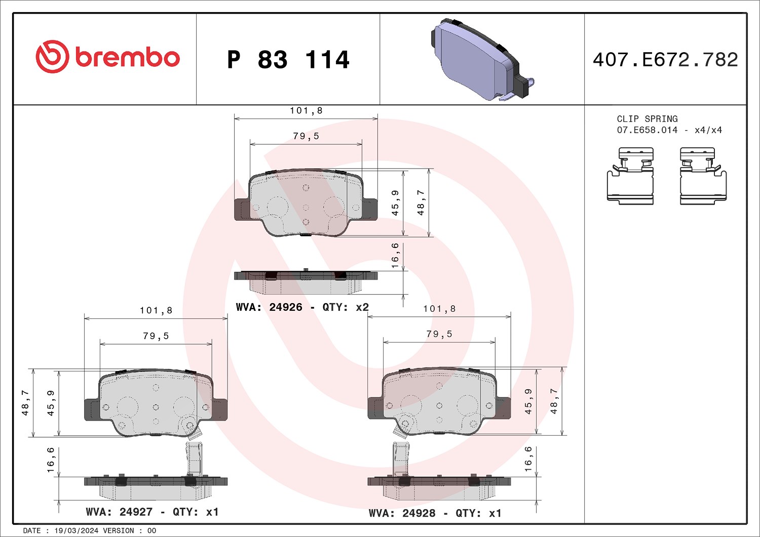 Brembo Bremsbeläge hinten (Satz) [Hersteller-Nr. P83114] für Toyota