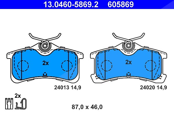 Ate Bremsbelagsatz hinten [Hersteller-Nr. 13.0460-5869.2] für Toyota