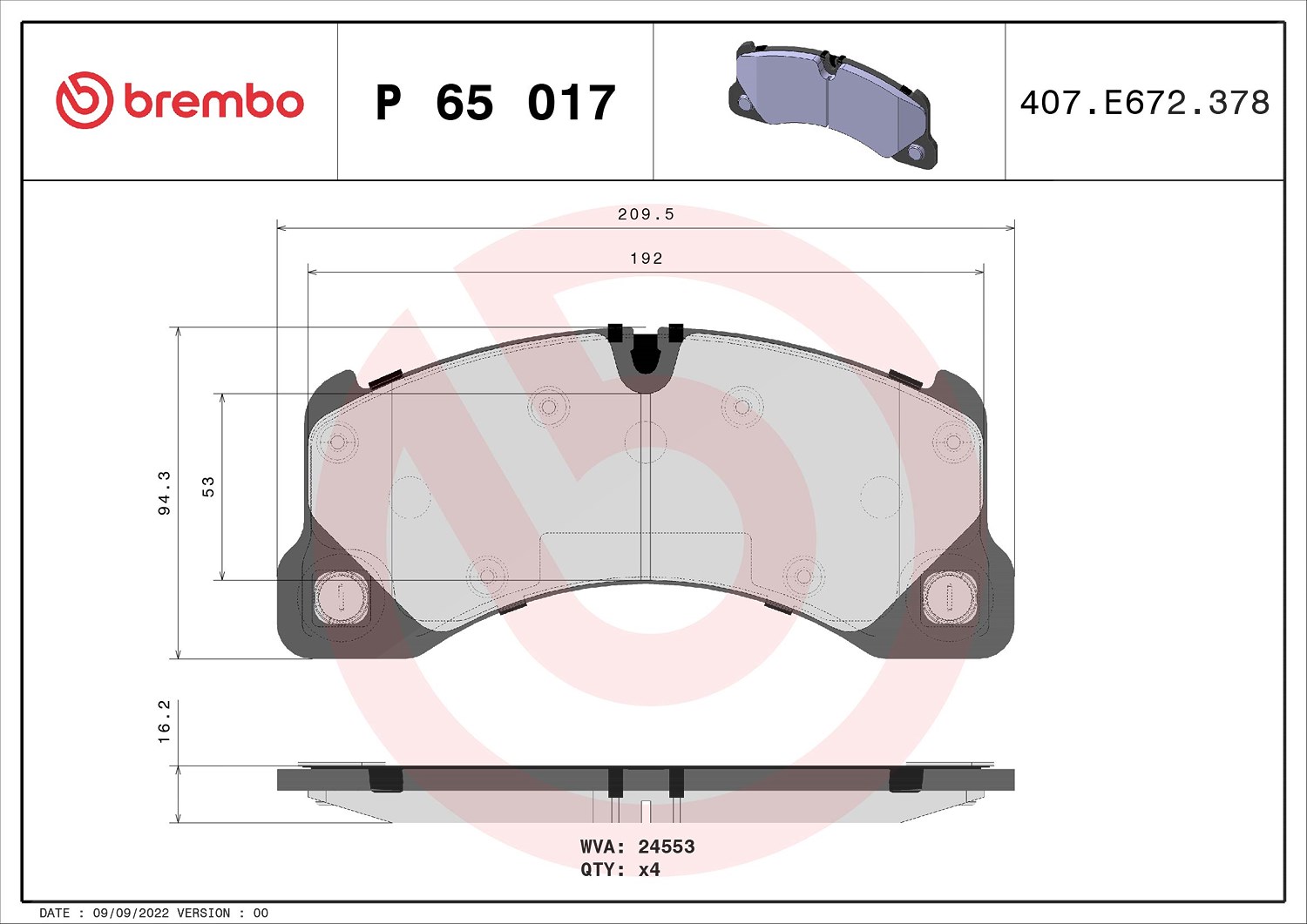 Brembo Bremsbelagsatz, Scheibenbremse [Hersteller-Nr. P65017] für Porsche, VW