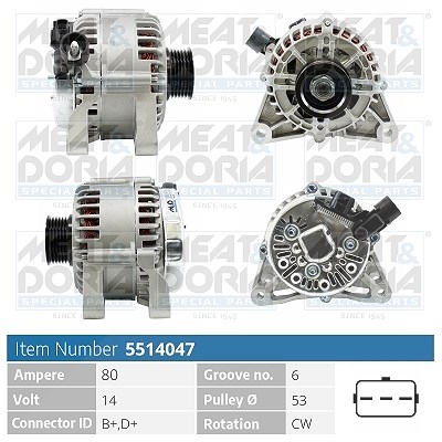 Meat & Doria Generator [Hersteller-Nr. 5514047] für Fiat, Suzuki, Ford, Vauxhall, Opel, Lancia, Peugeot, Alfa Romeo