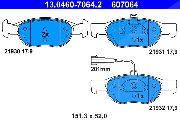 Ate Bremsbelagsatz, Scheibenbremse [Hersteller-Nr. 13.0460-7064.2] für Fiat, Lancia