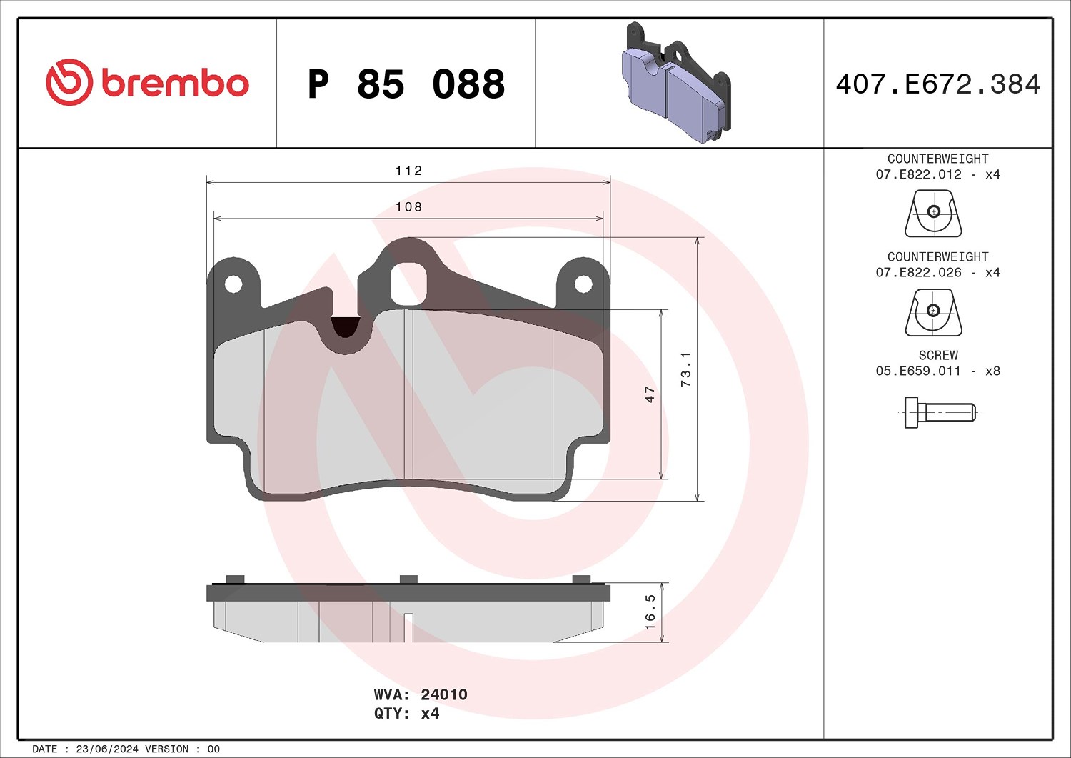Brembo Bremsbelagsatz, Scheibenbremse [Hersteller-Nr. P85088] für Porsche, Audi