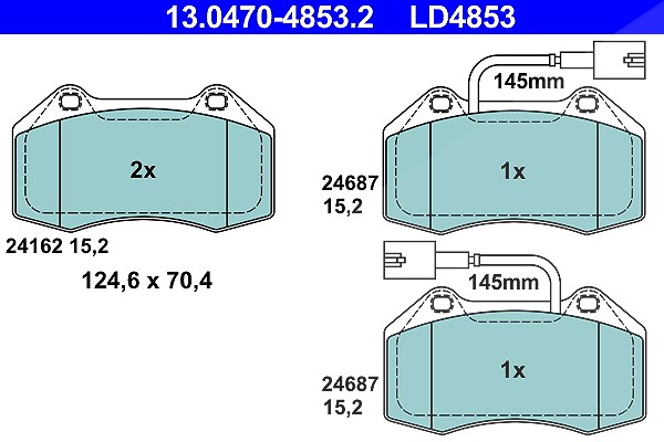 Ate CERAMIC Bremsbelagsatz mit Warnkontakt vorne [Hersteller-Nr. 13.0470-4853.2] für Alfa Romeo, Abarth
