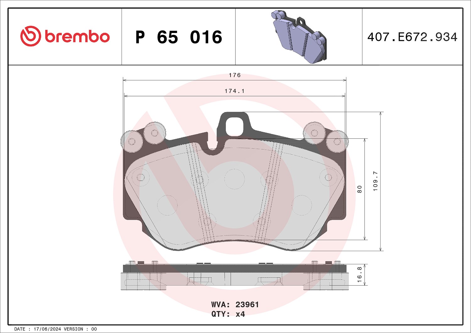 Brembo Bremsbelagsatz, Scheibenbremse [Hersteller-Nr. P65016] für Audi, Porsche, Lamborghini