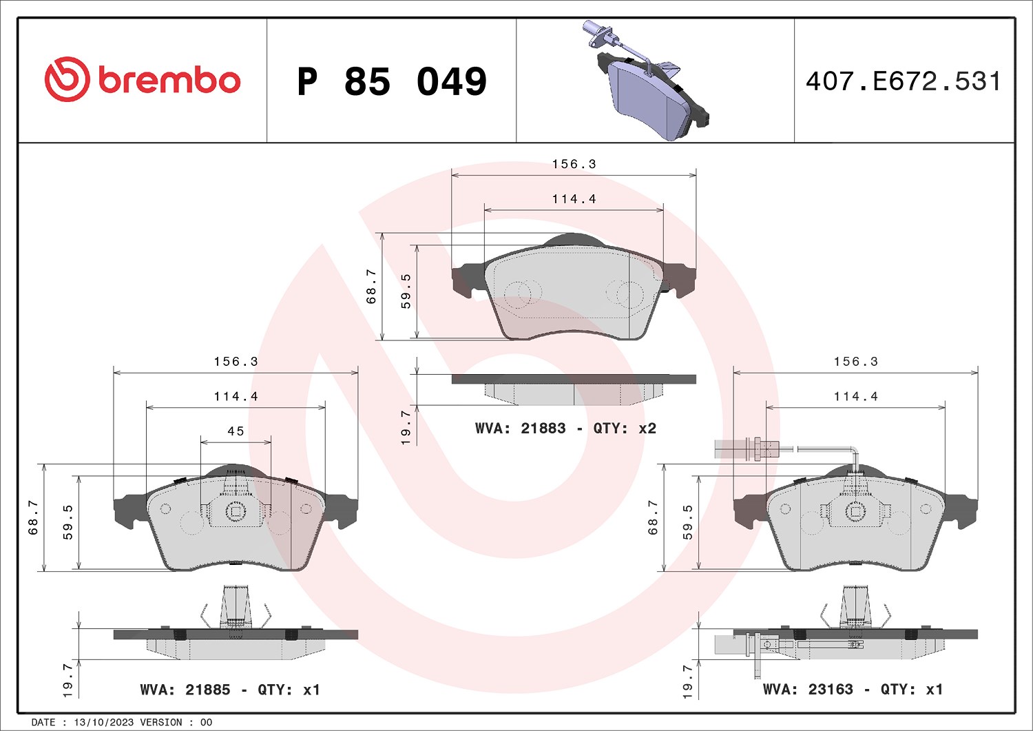Brembo Bremsbelagsatz, Scheibenbremse [Hersteller-Nr. P85049] für VW