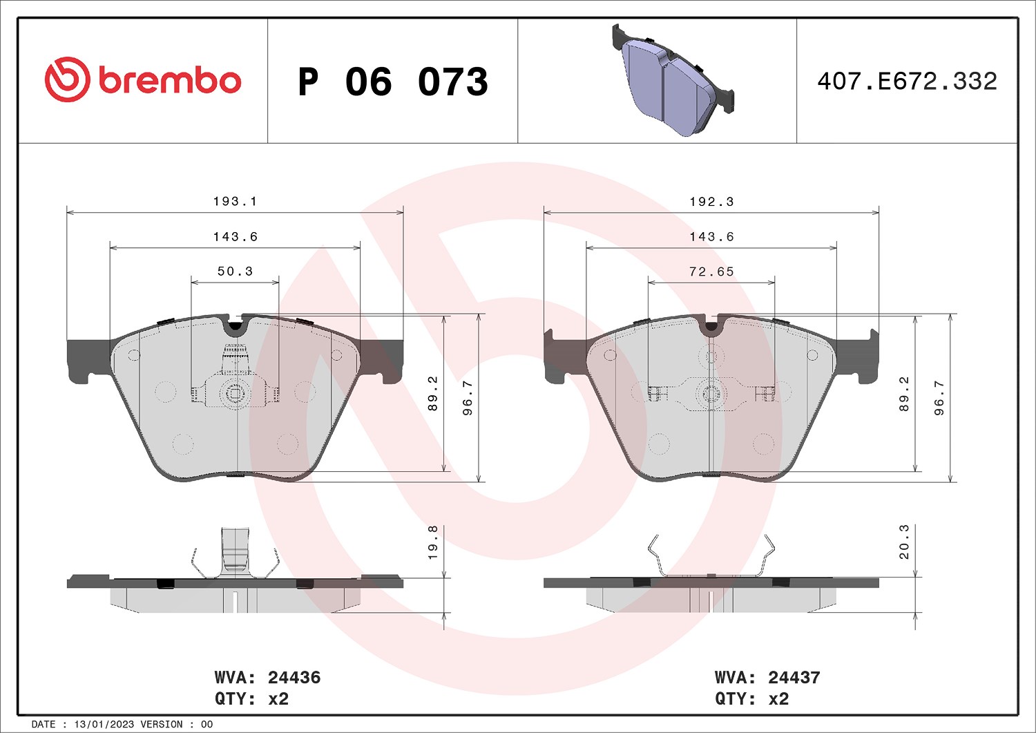 Brembo Bremsbelagsatz, Scheibenbremse [Hersteller-Nr. P06073] für Alpina, BMW