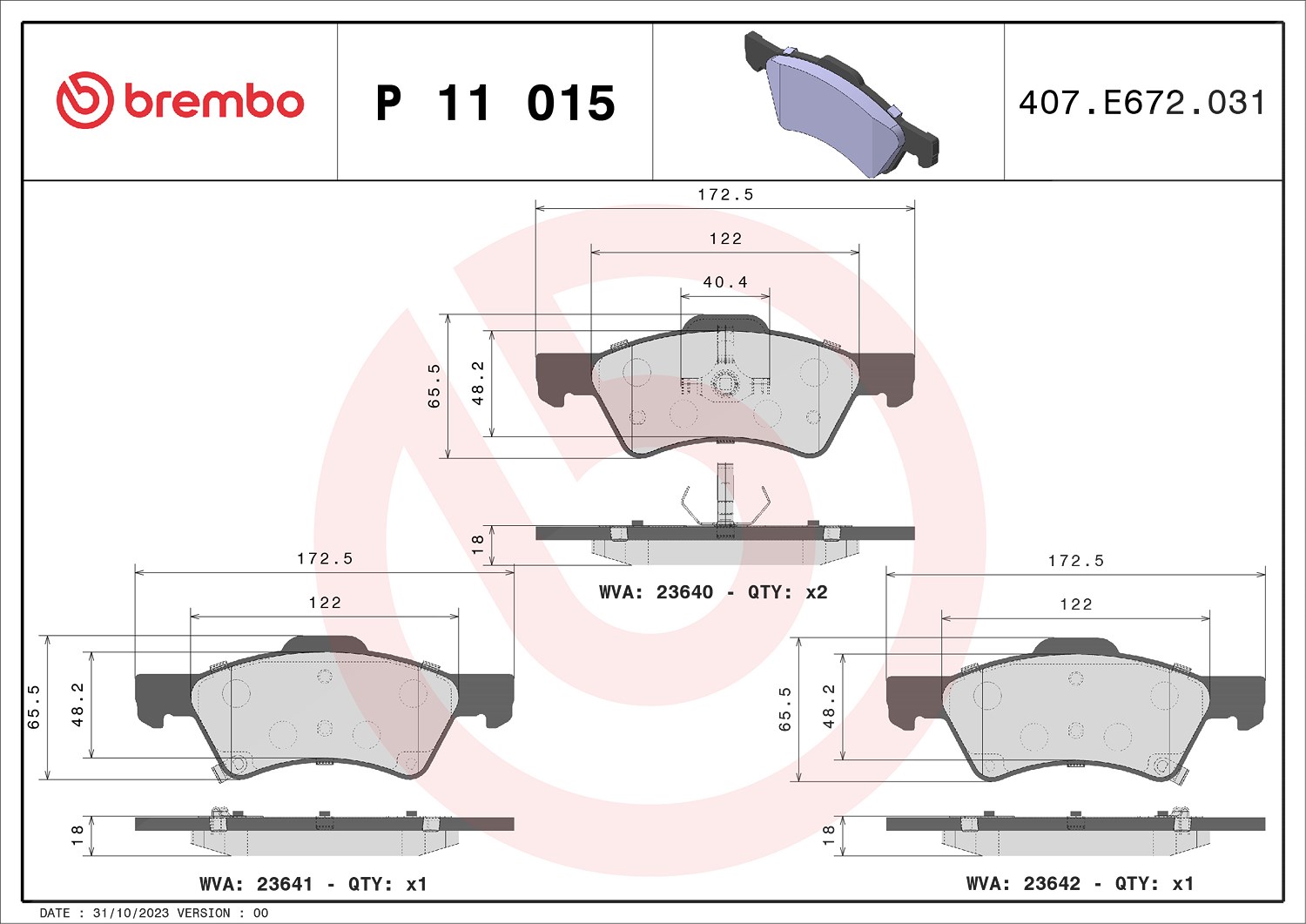 Brembo Bremsbelagsatz, Scheibenbremse [Hersteller-Nr. P11015] für Dodge, Chrysler