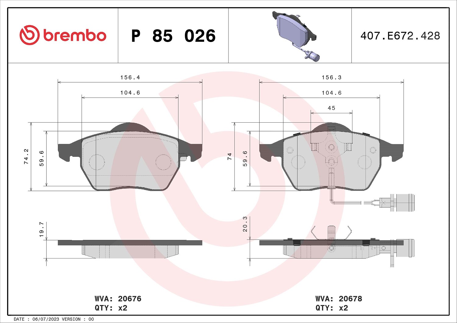 Brembo Bremsbelagsatz, Scheibenbremse [Hersteller-Nr. P85026] für Audi