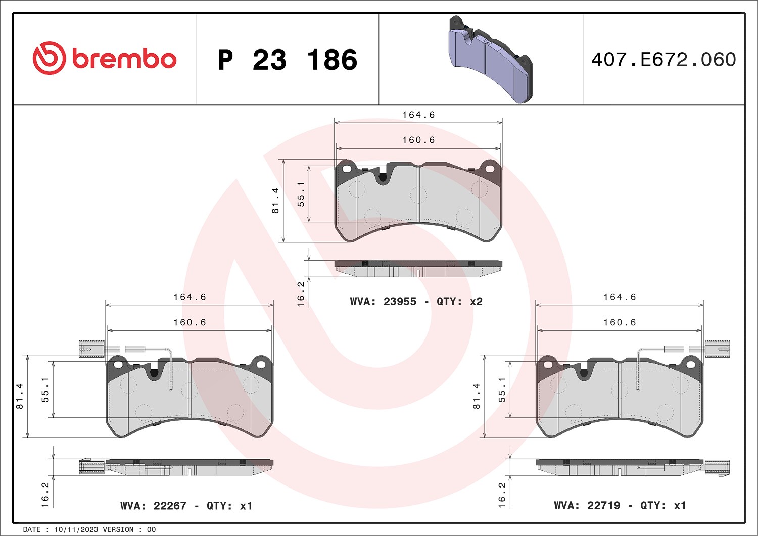 Brembo Bremsbelagsatz, Scheibenbremse [Hersteller-Nr. P23186] für Alfa Romeo
